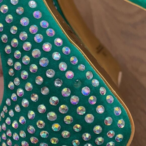 Alba Green Iridescent Rhinestone Bling Stiletto Platform Pleaser Heels 7.5 - Picture 8 of 10